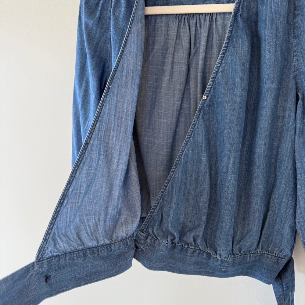 Madewell Denim Wrap Top Womens XS | Indigo Blue Cotton Lyocell Blouse - Picture 3 of 6